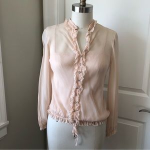 Robert Rodriguez Silk Frill Trim Button Up Romantic Blouse Peach
